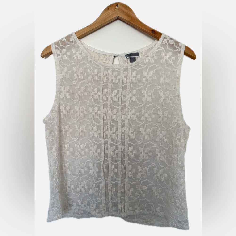 Chelsea 28 Lace Sleeveless  Embroidered Bohemian Cream/White Top Blouse Medium